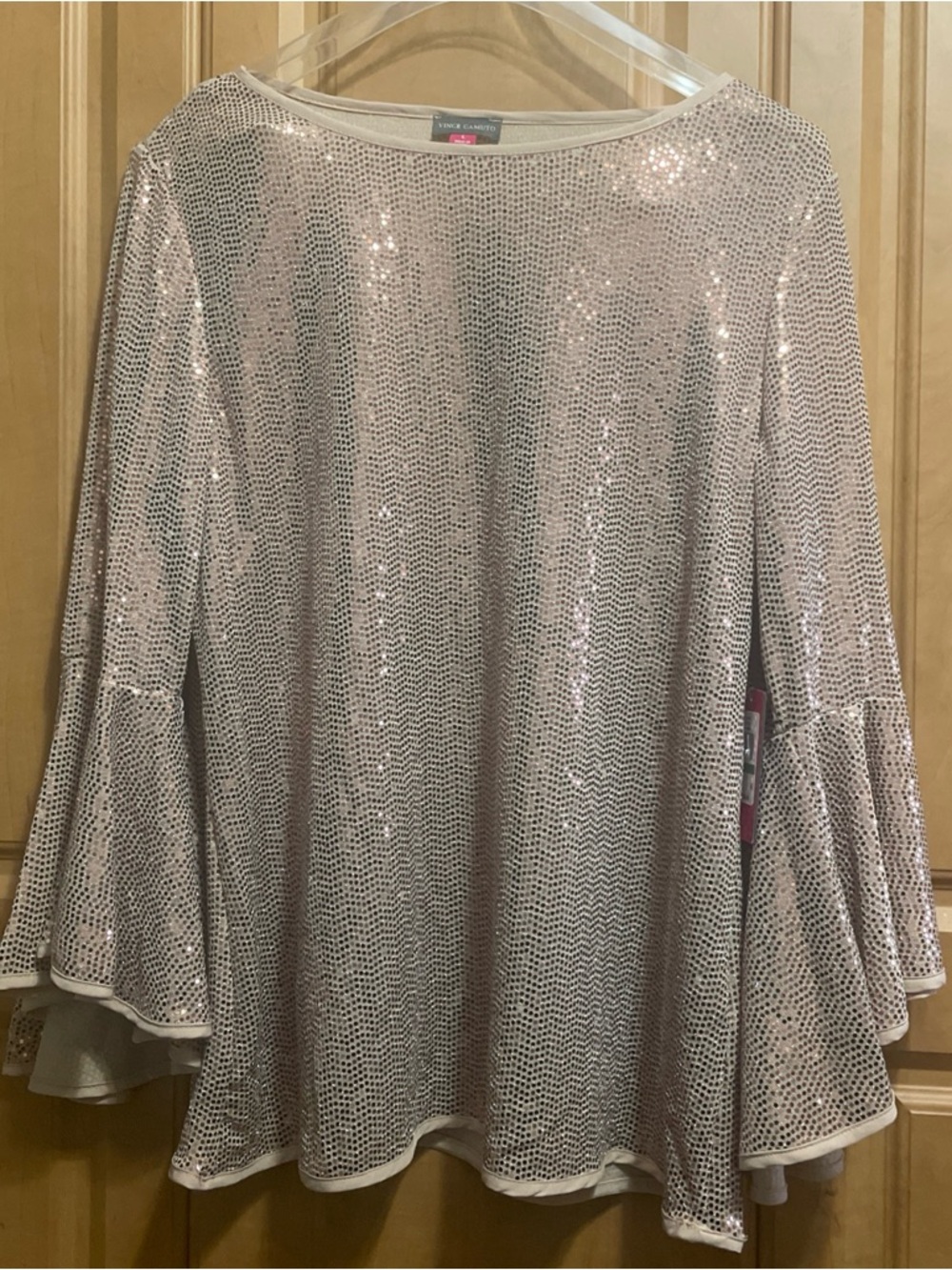 Vince Camuto Sequin Scoopneck Top — Gold Size Large MSRP $89